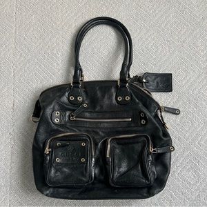 Genuine black Gucci leather medium voyager tote, gold harware